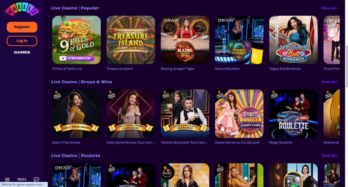 Live Casino Games at Wheelz