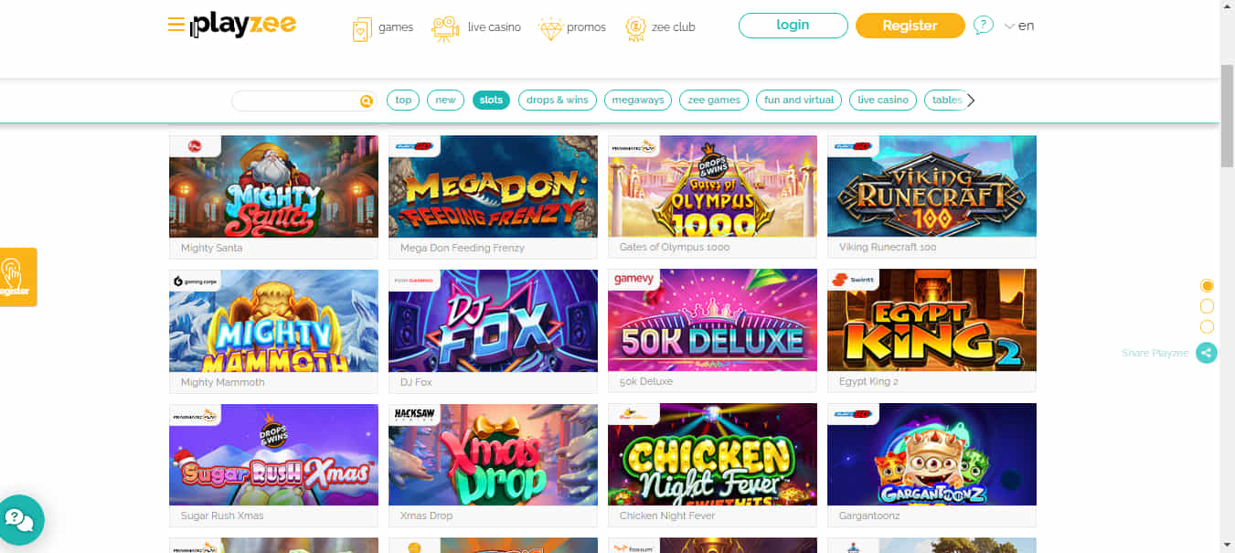 Slots Lobby at Playzee Casino