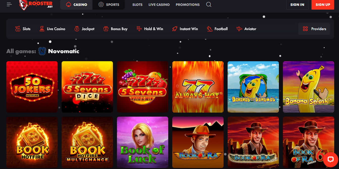A plethora of Novomatic games awaits you at Rooster Bet Casino!