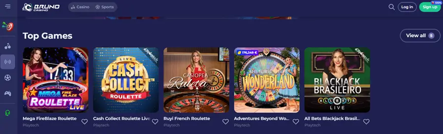 bruno casino live casino 2025 screenshot