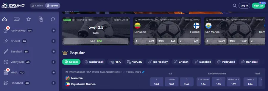bruno casino sportsbook screenshot