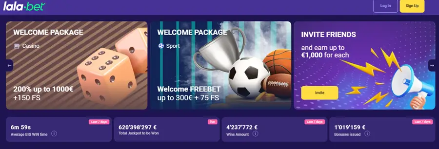 Deze welkomstbonus is beschikbaar voor iedereen die zich registreert bij Lalabet, en kan slechts eenmaal worden geclaimd. Al deze bonussen hebben een inzetvereiste van 40 keer het ontvangen bonusbedrag.