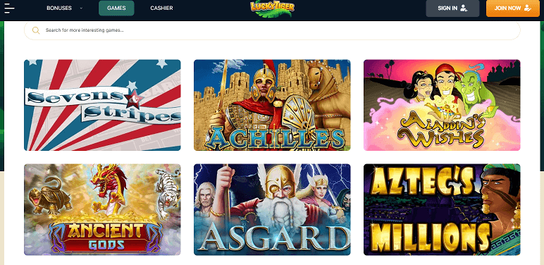 lucky tiger casino interface