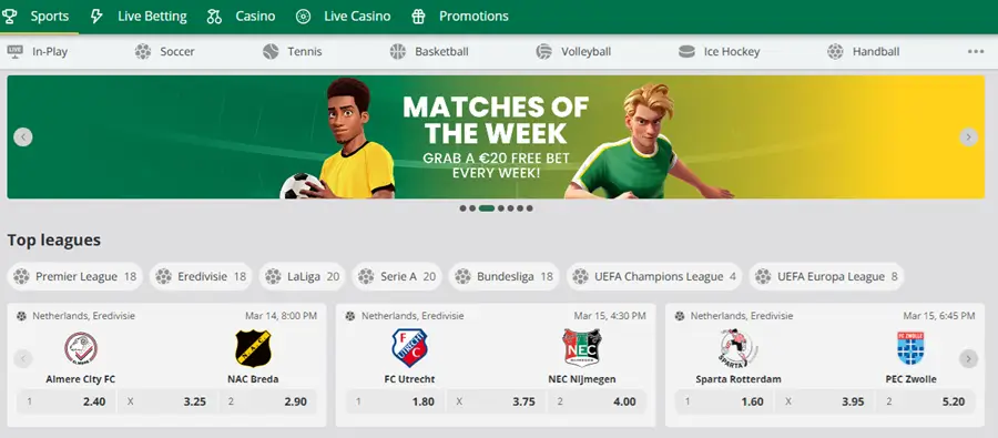 qbet sportsbook homepage screenshot eredivisiewedstrijden