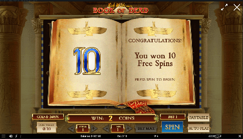 10-Spins-Winning-Experience on the Play'n GO Canadian Online Book of Dead Slot