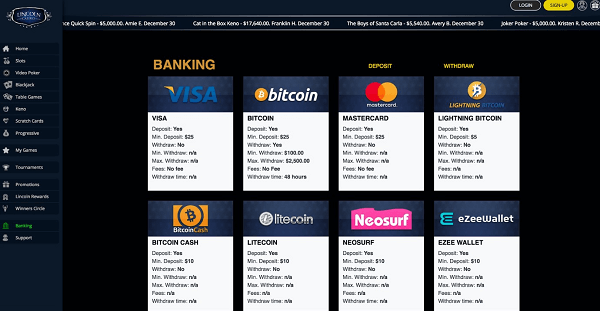 Banking Methods at Lincoln Casino