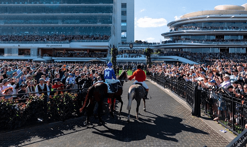 Flemington racetrack with bettors and spectators