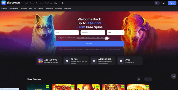 Skycrown Casino Homepage