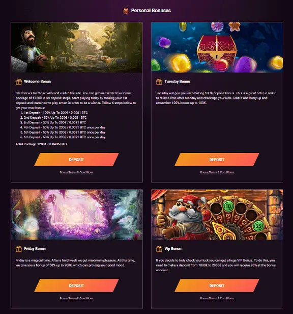 casinonic casino bonuses screen