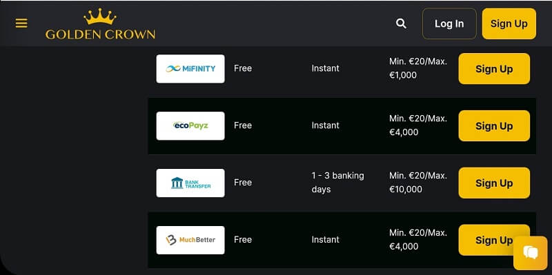golden crown payment methods