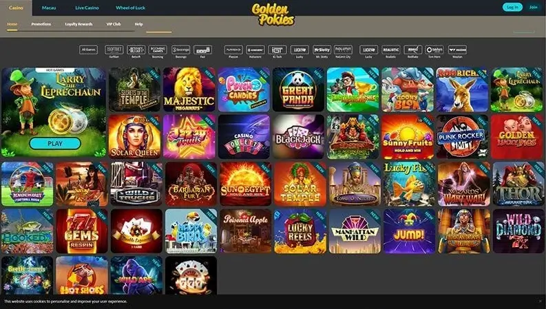 snapshot of the Golden Pokies casino interface