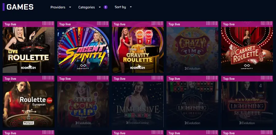 justbit 2025 live casino screenshot