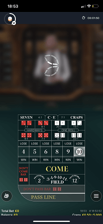 live dealer craps on mobile
