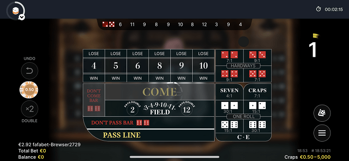 live dealer craps table