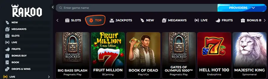 rakoo casino slots screenshot 2025