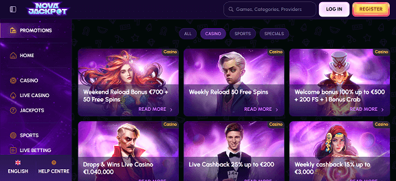 nova jackpot bonuses