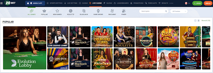 20bet live casino