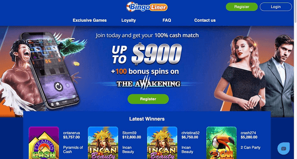 BingoLiner Casino's Canadian Homepage