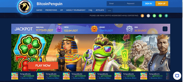 BitcoinPenguin Casino interface