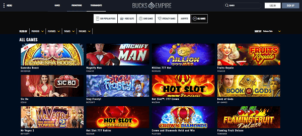 Bucks Empire Casino game lobby
