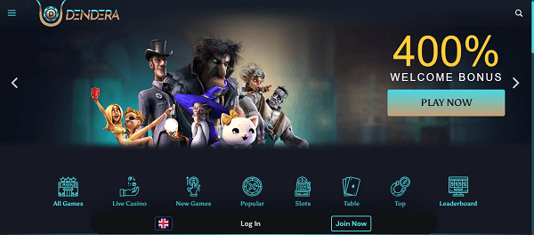 Dendera Casino homepage
