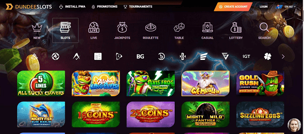 An insight into Dundee Slots Casino Australia's game lobby.