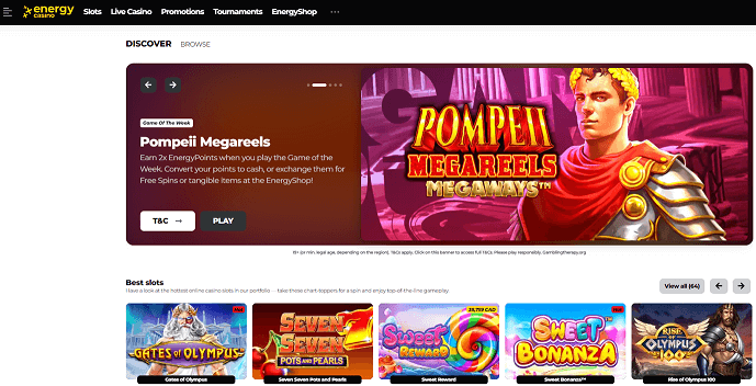 Energy casino game selection