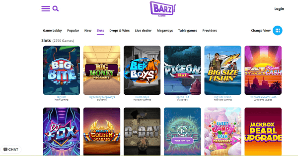 Game Selection at Barz Casino