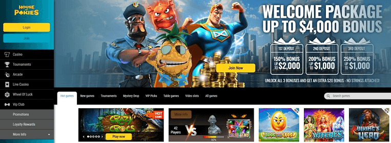 House of Pokies homepage