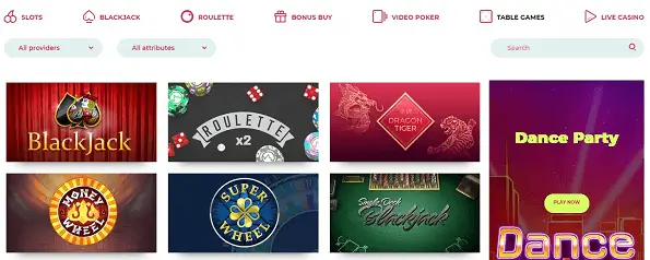 Maneki Casino table games screen