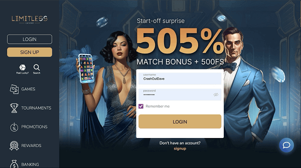 Homepage of Limitless Casino Australia