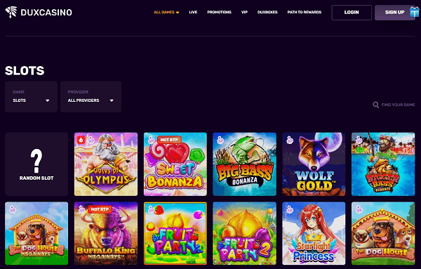 Some of the games at Duxcasino