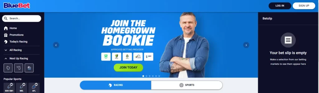 bluebet casino homepage screenshot