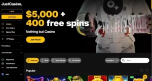 justcasino homepage header