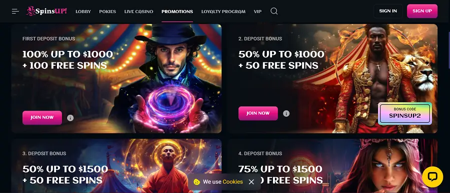 Spinsup casino welcome packages