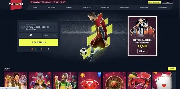 rabona casino homepage screen