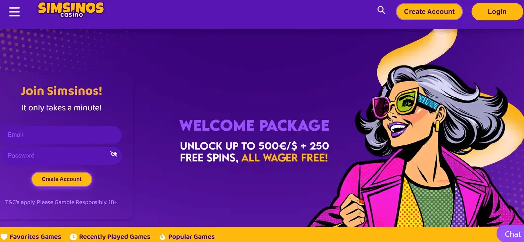 Simsinos homepage screenshot