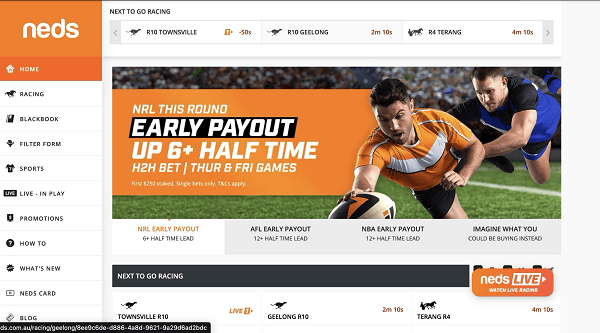 Neds Casino sportsbook homepage