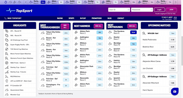 Racing odds and markets at TopSport