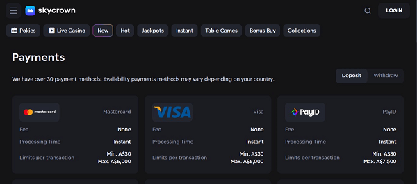 Skycrown Paymentmethods