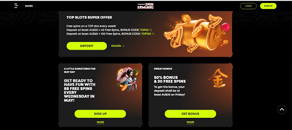 Spin Samurai Australia - bonuses page