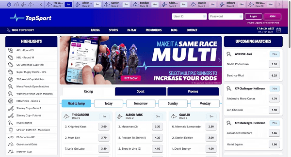 TopSport homepage in Australia