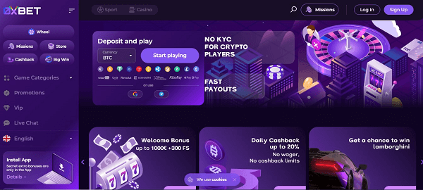 0xbet Casino homepage