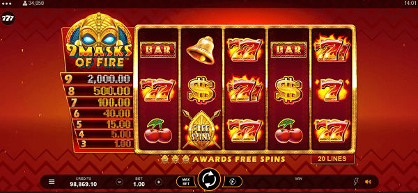 9 Mask of Fire slot Microgaming