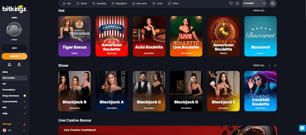 Explore the BitKingz Casino Australia Live Dealer lobby, boasting an array of interactive games hosted by real dealers.