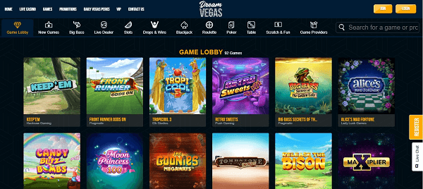 Dreamvegas Casino Homepage