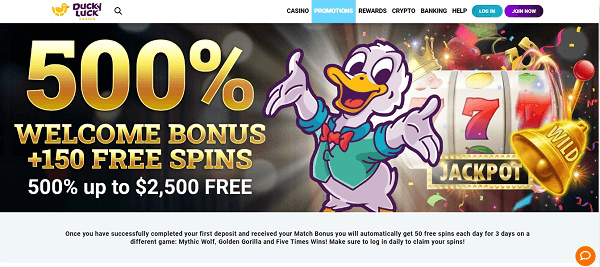 DuckyLuck homepage in Australia