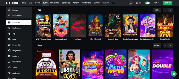 Leon Casino Australia games lobby