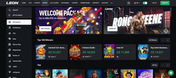 Leon Casino Australia interface