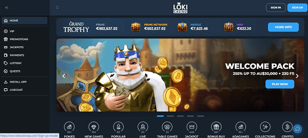 Loki Casino Australia interface